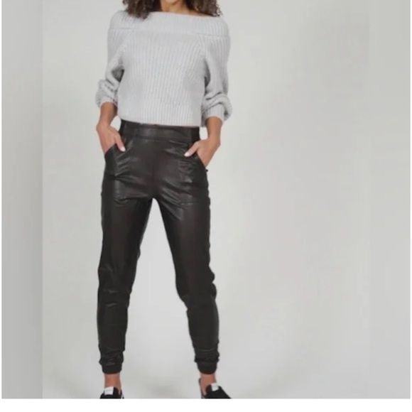 Spanx Black Faux Leather Like Pull On Jogger Pants NWOT - Picture 7 of 15